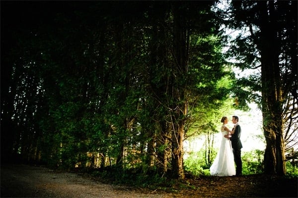A wedding couple in the forest