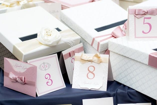 A selection of wedding invites and gifts